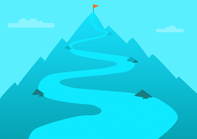 graphic of a mountain with a flag on top representing a goal statement